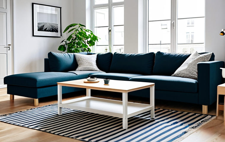 **

"A bright and modern living room featuring IKEA furniture, including a modular sofa and a coffee table. The room has large windows with natural light. The style is Scandinavian with a touch of industrial. Add plants and decorative elements. Perfect anatomy, correct proportions, natural pose, well-formed hands, proper finger count, natural body proportions, safe for work, appropriate content, fully clothed, professional, modest, family-friendly."

**